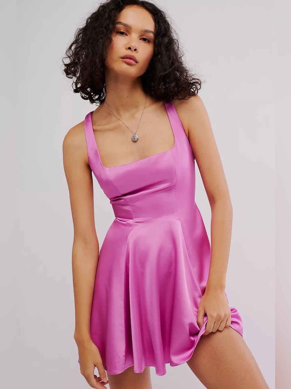 Free People Mallory Mini Dress Pink Size 4 Satin Open Back Boho Party Cocktail